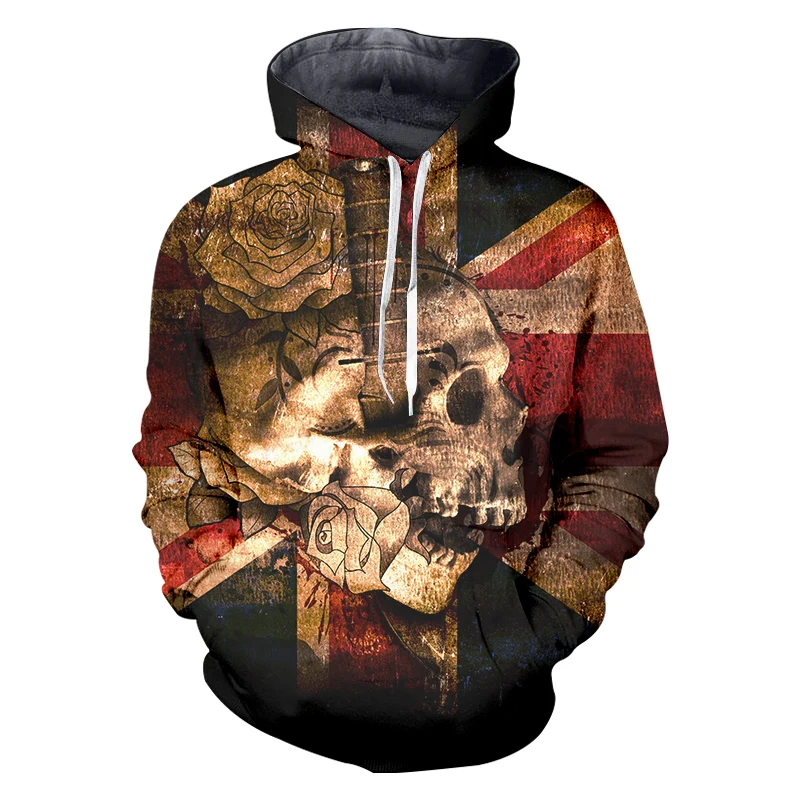 

UJWI Hoodies New Harajuku Men 3d Full Print Flag rose skull Sweatshirt Hoodie Male Hip Hop Hooded Pullovers Hombre Tracksuits