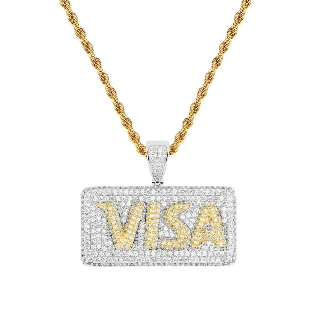 GUCY Iced Out Credit VISA подвеска-открытка ожерелье AAA кубический цирконий хип-хоп ювелирные изделия с теннисная цепочка для подарка