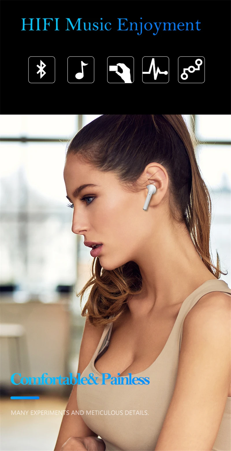 TWS i7s Wireless Headset Bluetooth Earphones Waterproof Music Headphones Sports Earbuds Business Headset Work on all Smartphones