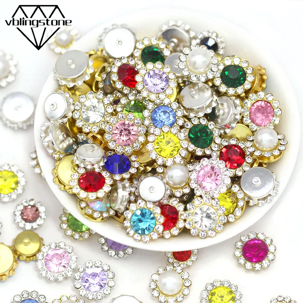 100Pcs Alloy Rhinestone Crystal Flowers Flatback Buttons for Crafts Sewing 12 mm 