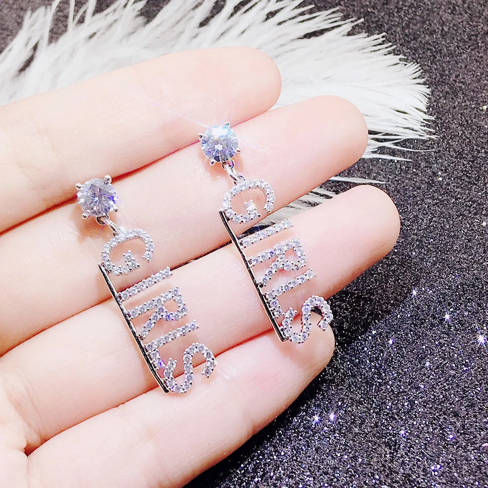 Yun ruo Micro Pave Цирконий камень, одежда с буквенным принтом для девочек, серьги-гвоздики с S925 серебро контактный гипоаллергенный женские Модные украшения Прямая