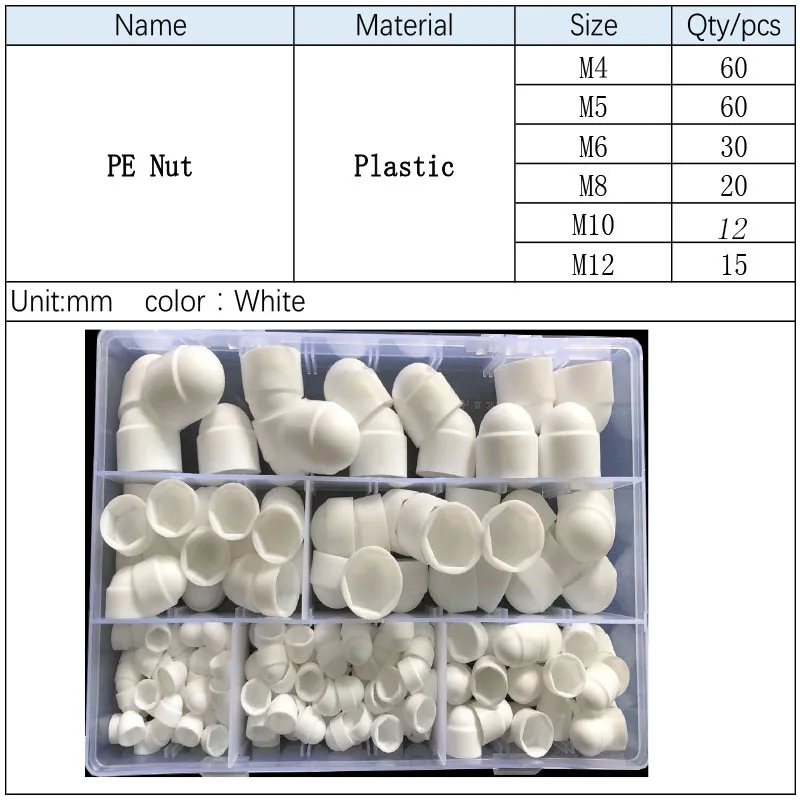 Black White Dome Protection Cap Covers Exposed Hexagon Plastic PE Nut Bolt Assortment Kit