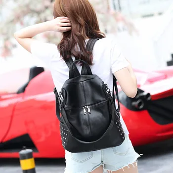 

FASHION Quality Leather Anti-thief Women Backpack Large Capacity School Bag for Teenager girls Travel Bags 11.6