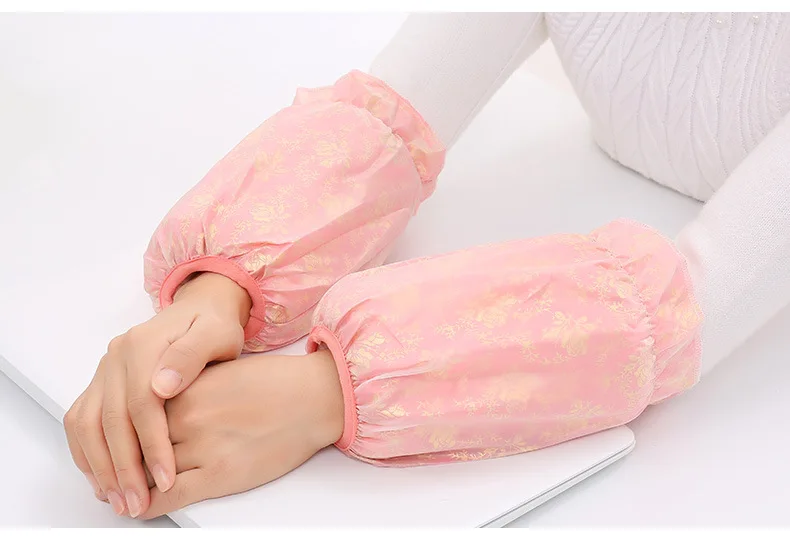 Short Double Layer Gauze Cuff Autumn& Winter Lace Cuff Women's Bronze Flower Sleeves Students Office Antifouling Oversleeve