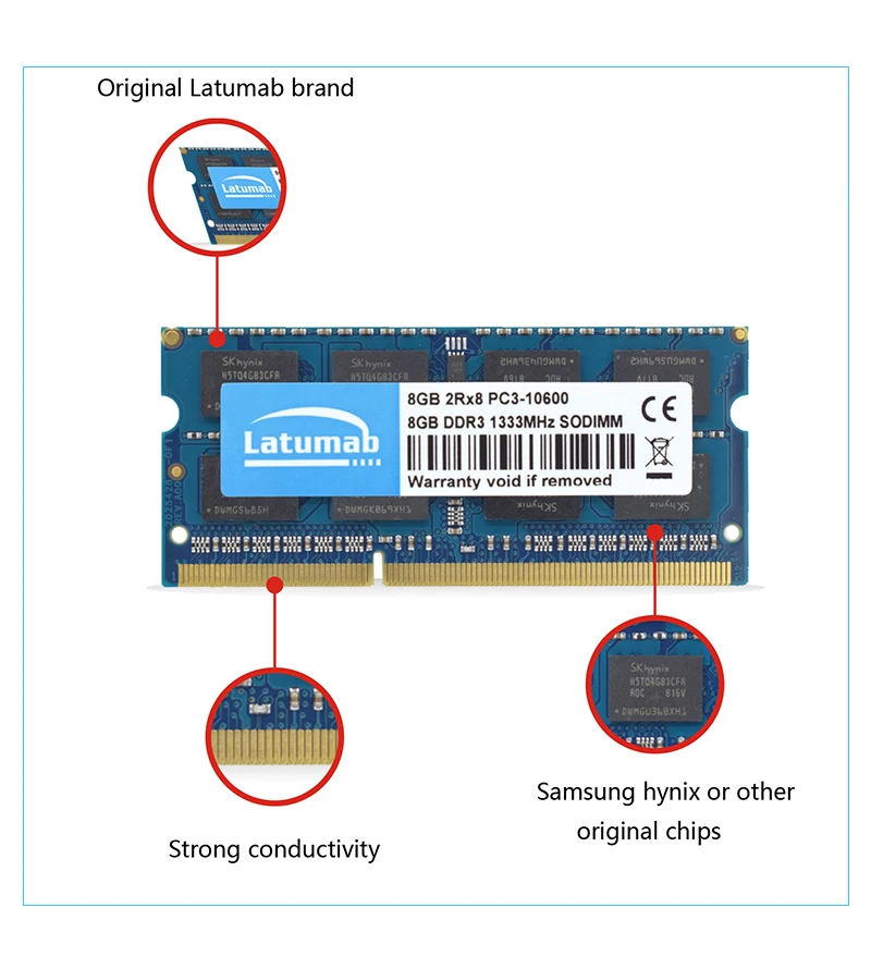 Latumab 8 Гб 16 Гб DDR3 1333 МГц PC3 10600 память для ноутбука So-DIMM Память RAM 204 шпильки 1,5 в ноутбук ПК модуль памяти ram