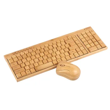 

2.4G Wireless Bamboo PC Keyboard and Mouse Combo Computer Keyboard Handcrafted Natural Wooden Plug and Play Yellow