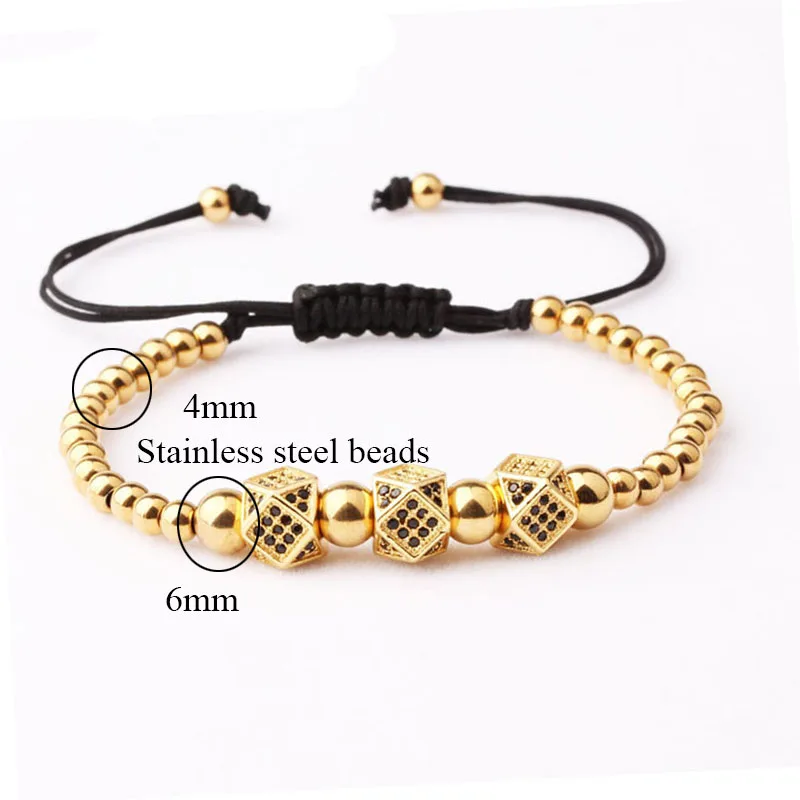 High Quality Stainless Steel Beads CZ Brass Charm Friendship Macrame Bracelet Men Women - Image 2
