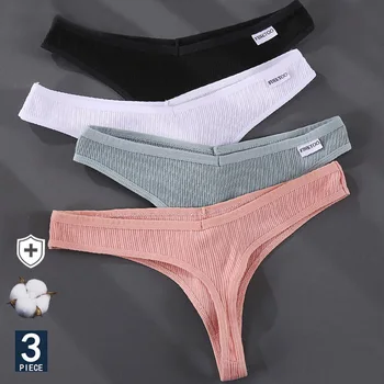 

3PCS/Set G-string Panties Cotton Women's Underwear Sexy Panties Female Underpants Thong Solid Color Pantys Lingerie M-XL Design