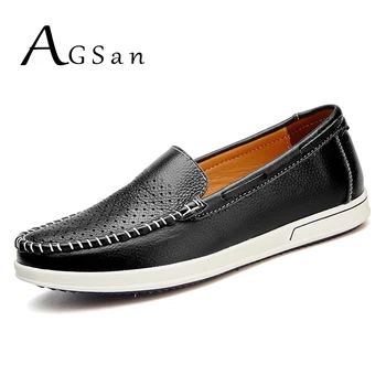 

AGSan Genuine Leather Men Casual Shoes Slip On Leisure Business Shoes Summer Breathable Shoes Lazy Shoes Leather Loafers
