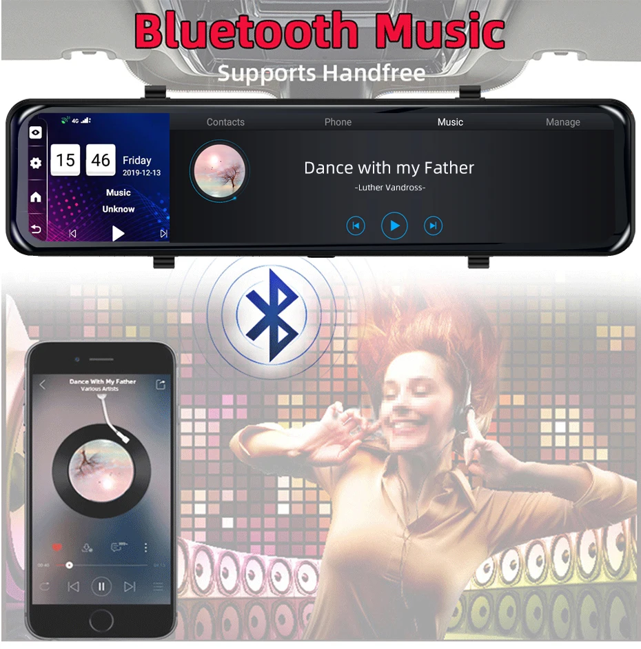 Автомобильный видеорегистратор Bluavido 12 дюймов Android 8 1 двойной объектив 1080P WiFi GPS
