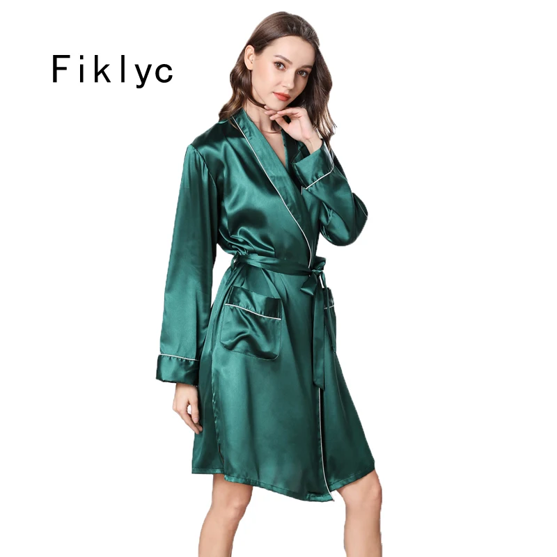 Fiklyc нижнее белье шелковое кимоно халат женский атласные платья для невест сексуальная одежда sik халат женская одежда Халаты Ночное белье хит
