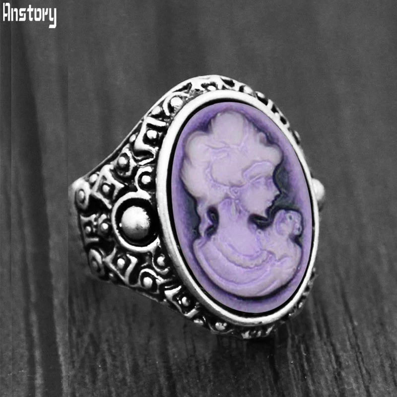 6 цветов Vintae камея Кольца для женщин античное посеребренное Layd queen Камея модное кольцо TR761