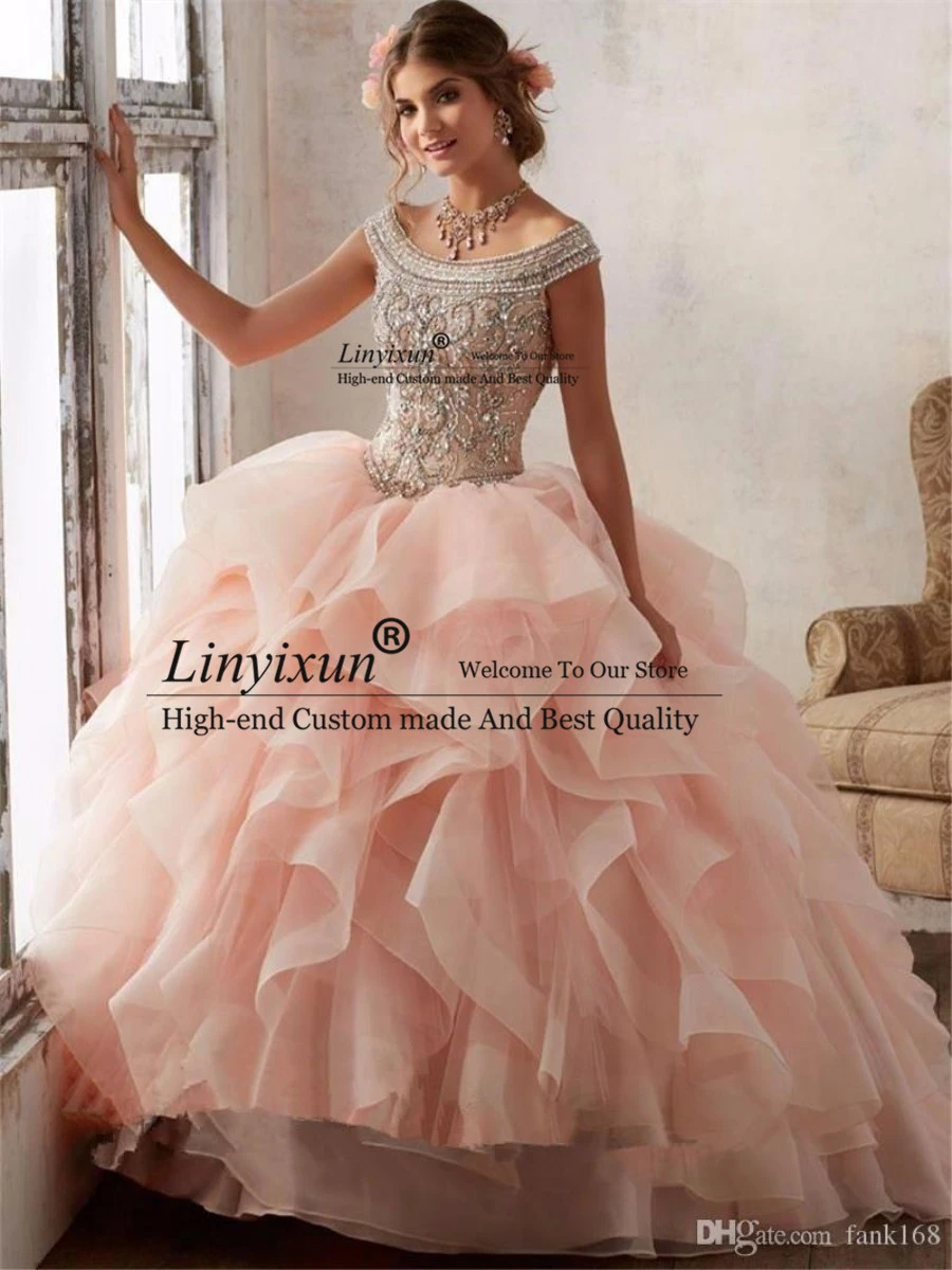 Vestido de baile de quinceañera con cuello redondo, traje de quinceañera azul de lujo con cuentas lentejuelas, 2019, 15 años|Vestidos de quinceañera| - AliExpress