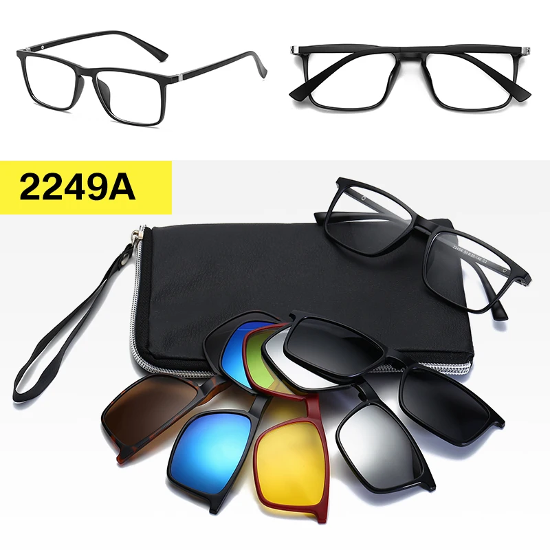 Поляризационные солнцезащитные очки longkeader для мужчин и женщин, 5 в 1, солнцезащитные очки на застежке TR90, оптические оправы для очков, зеркальные очки - Цвет линз: 2249