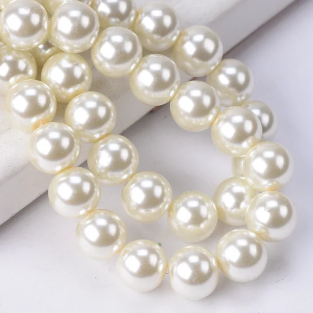 Lot Colors Round Pearl Coated Glass 4mm 6mm 8mm 10mm 12mm 14mm 16mm Loose Spacer Beads for Jewelry Making DIY Crafts Beige
