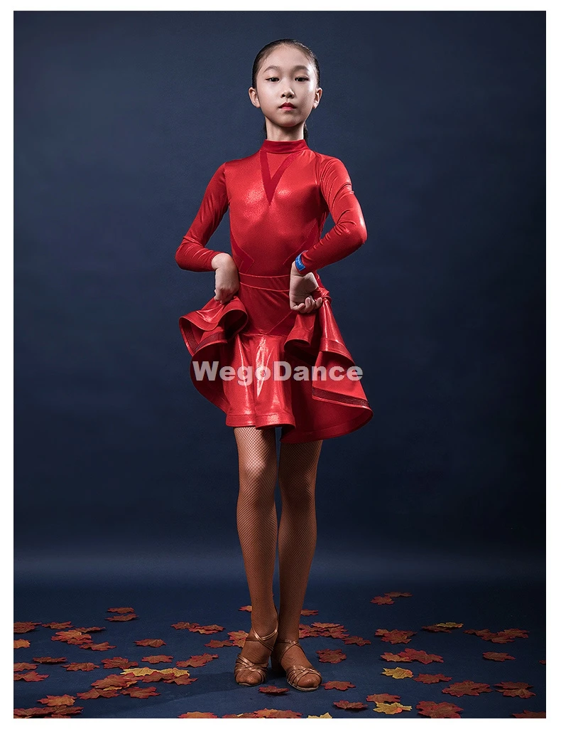 Spandex Girls Latin Bodysuit For Dancing Ballroom Dance Rumba Children Samba Cha Cha Tango Skirt Standard Salsa Ballet Top