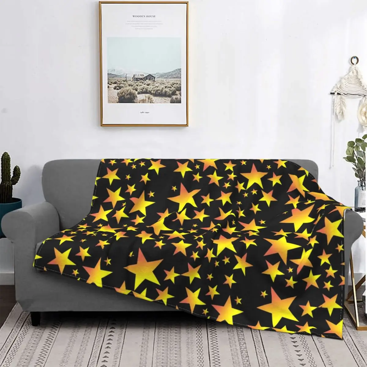 

Gold Abstract Artwork Stars Blanket Bright Sky Twinkling Plush Warm Soft Flannel Fleece Throw Blankets For Bedding Bed Quilt