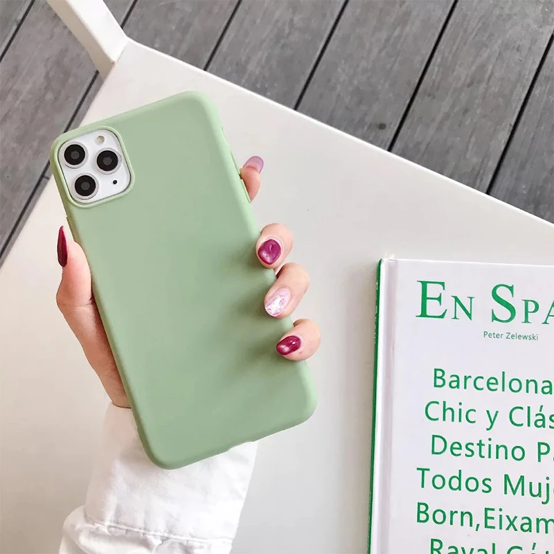 Green Карамельный чехол для телефона для IPhone 6, 6s, 7, 8 Plus, X, XR, XS, 11 Pro Max, милый простой однотонный Мягкий силиконовый чехол для, чехол для iPhone 11 - Цвет: Green