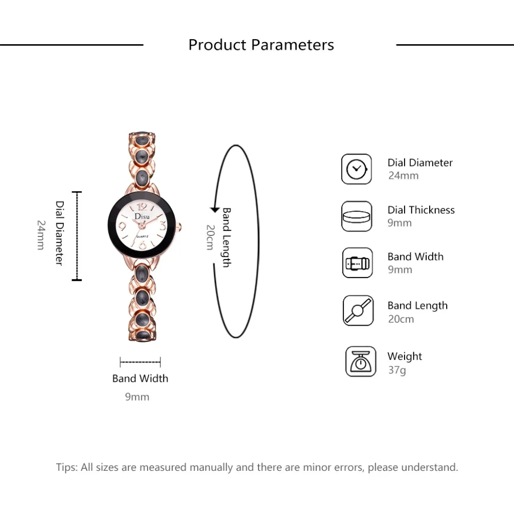 Disu бренд платье часы маленькая Роза золотистый браслет модные часы Повседневное платье женские кварцевые часы браслет часы для женщин