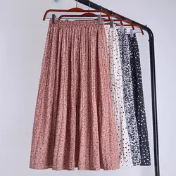 Осенняя Гибкая эластичная юбка миди с высокой талией, плиссированная трапециевидная юбка с цветочным принтом для женщин, винтажные