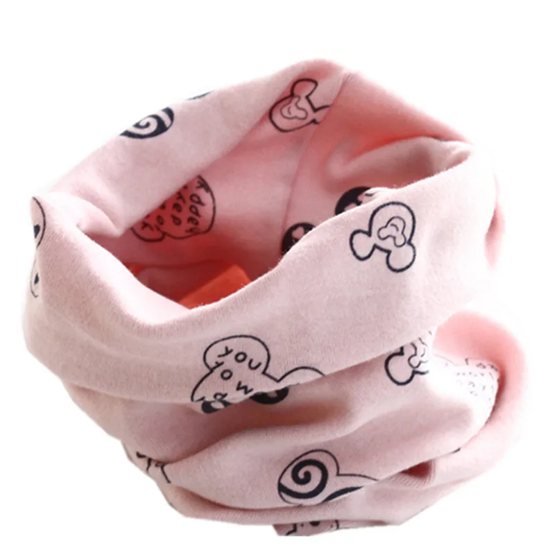 ear pink Детский хлопковый шарф, Детский Теплый шарф с мультяшным принтом, Детские воротники, осенне-зимний теплый шарф с круглым вырезом для детей - Цвет: ear pink