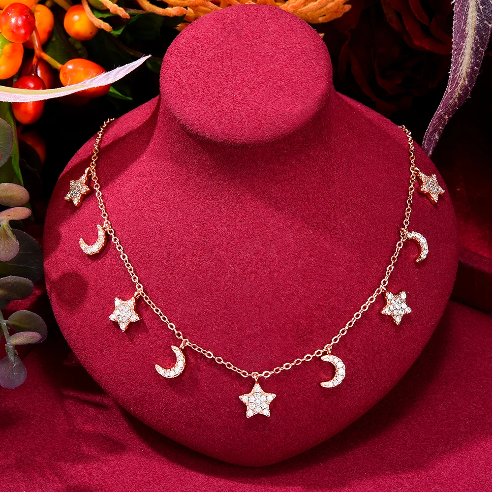 Siscathy Fashion New Star Moon Zirconia Pendant Necklaces For Women Female Girl Shiny Crystal On The Neck Party Jewelry Accessor