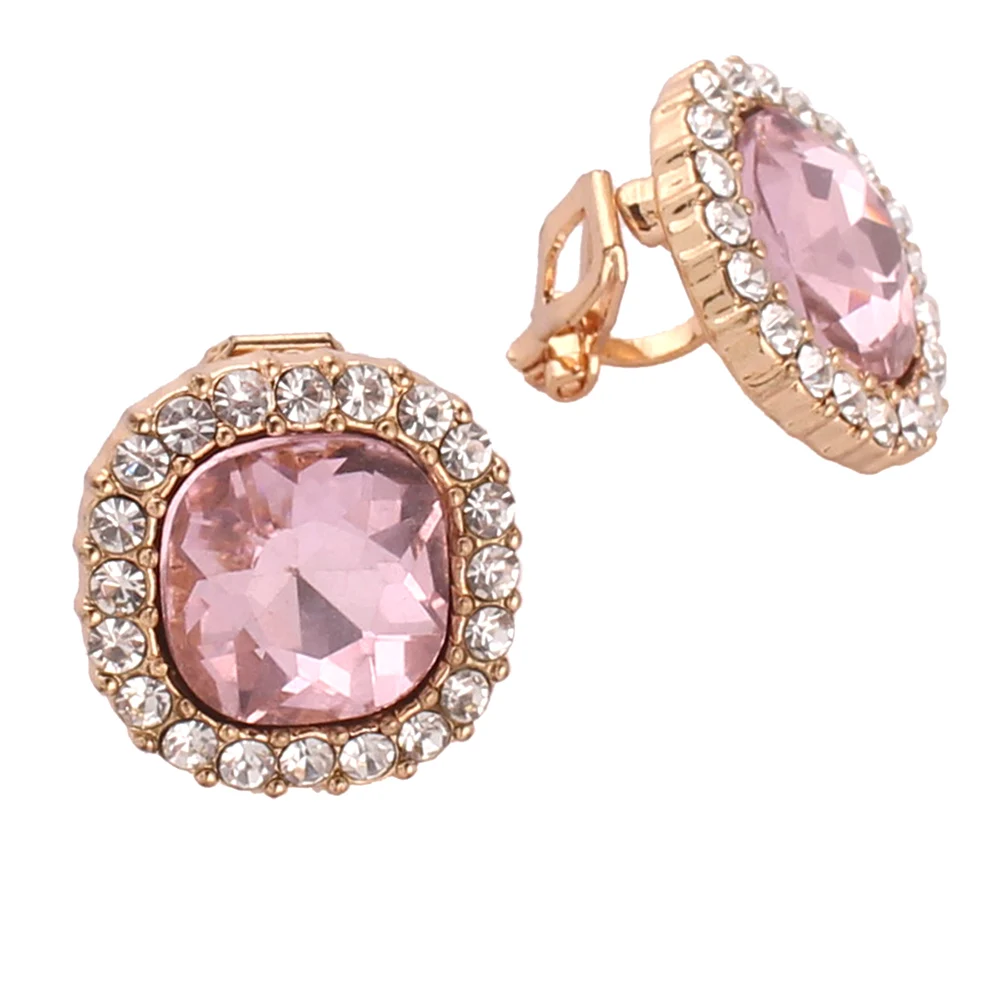 Grace Jun Rhinestone Crystal Clip on Earrings No Pierced for Women Party Wedding Luxury Bride No Ear Hole Earrings