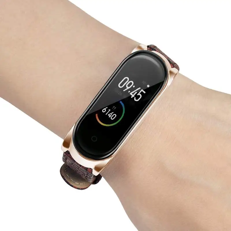 Bakeey для Xiaomi Miband 4 металлический корпус переплетение текстуры кожаный ремешок для часов на замену модные умные аксессуары - Цвет: 2