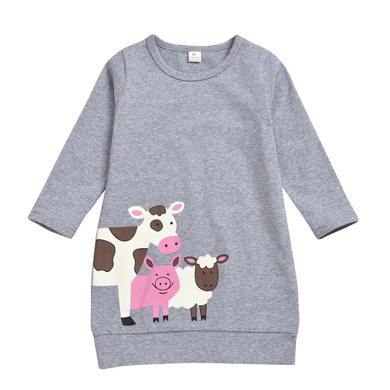 Детские рубашки, пижамы для малышей хлопковые однотонные футболки с длинными рукавами и круглым вырезом для мальчиков и девочек с рисунком коровы на весну и осень - Цвет: Gray