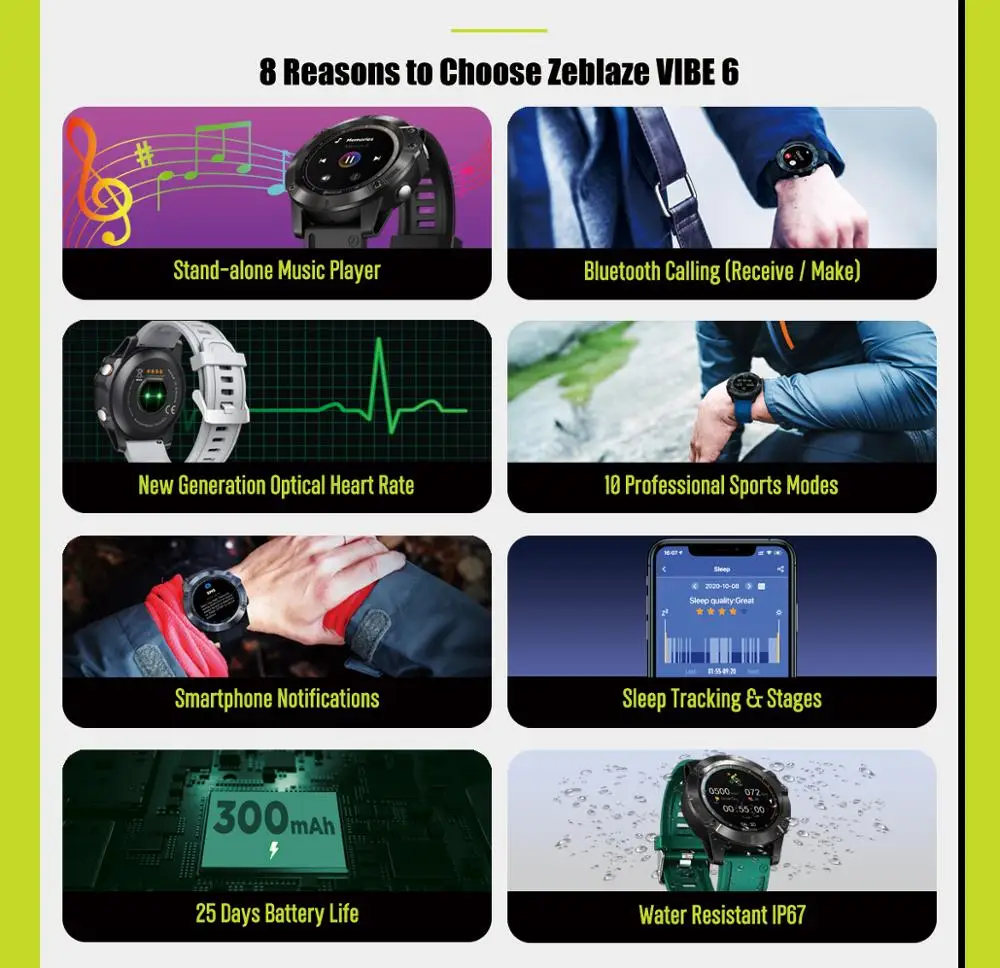 US $40.19 New Zeblaze VIBE 6 Smart watch Music Player ReceiveMake Call Heart Rate 25 days Battery Life smartwatch 2020 sport watch