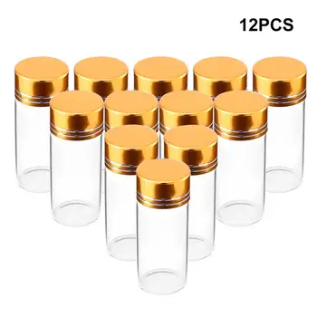 

12PCS Empty Glass Bottles Gold Plating Lid Glass Bottles Sealing Cans Transparent Jars Empty Storage Bottles Packaging Holders
