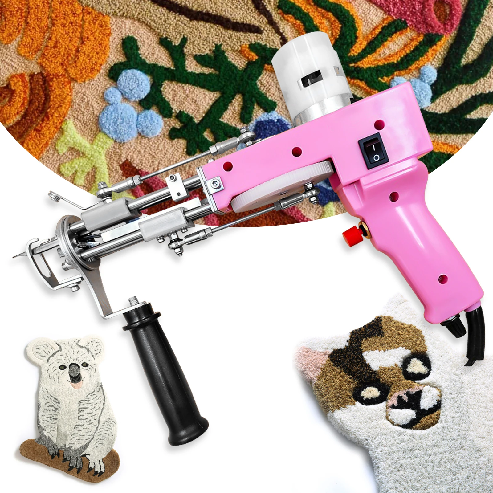 2 in 1 Pink Tufting Gun Cut Pile and Loop Pile Electric Carpet Rug Guns Carpet Weaving Knitting Machine for DIY, Knitting