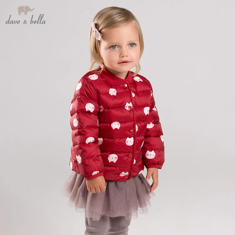 

DB4366-E dave bella baby unisex winter ultra light down jacket children 90% white duck down outerwear print zipper coat