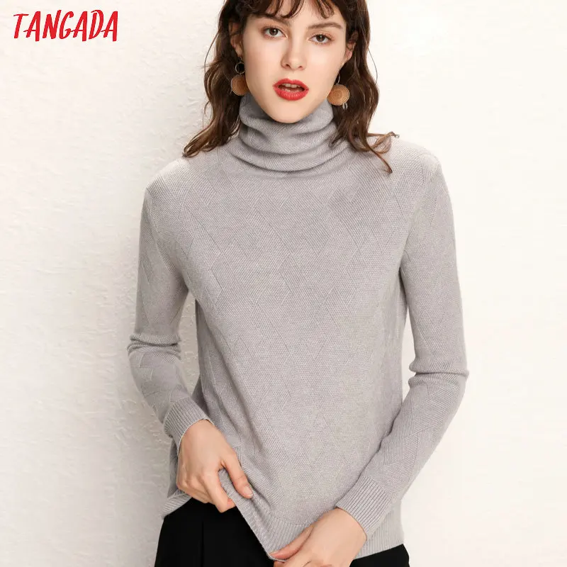 Tangada Модный женский толстый теплый джемпер с высоким воротом, женский свитер с длинным рукавом, шикарный стрейчевый женский зимний свитер размера плюс AQJ12