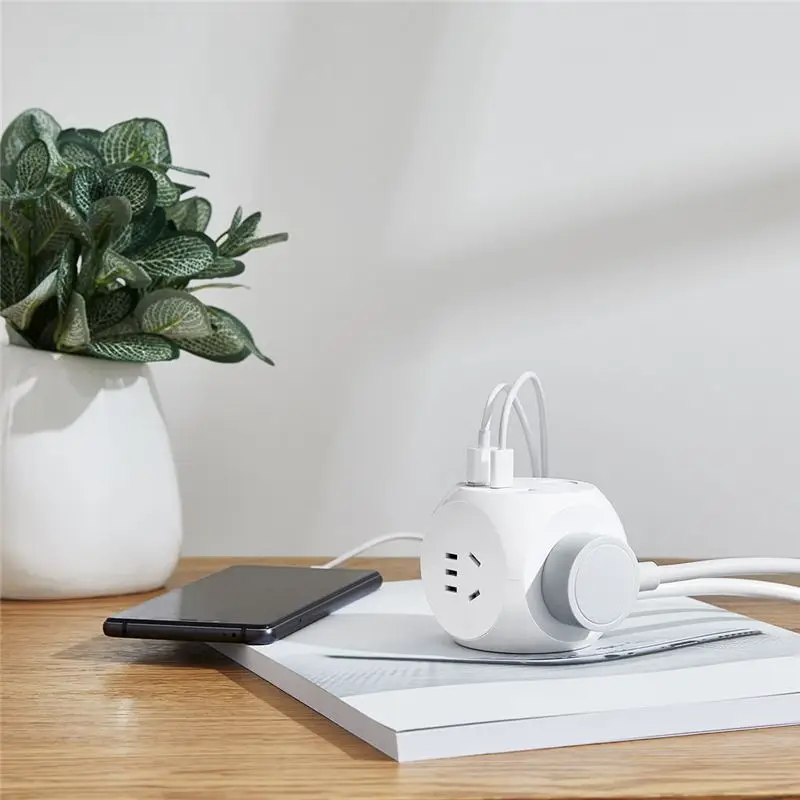 

Aigo Mini Magic Cube Shape Socket Outlet Power Strip With Power Adapter Type-C USB Ports White Smart Fast Charging