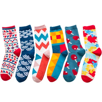 

6 Pairs Of Unisex Printing Pattern Art Socks Bright Color Sports Cotton Patterns Stock