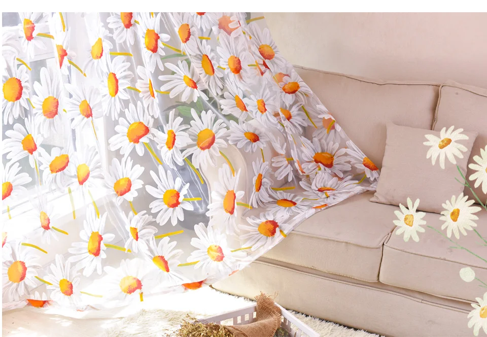 American Sunflower Sheer Voile Curtain For Living Room Floral Tulle Window Curtains For Kid Bedroom Drapes Blinds Home Decor