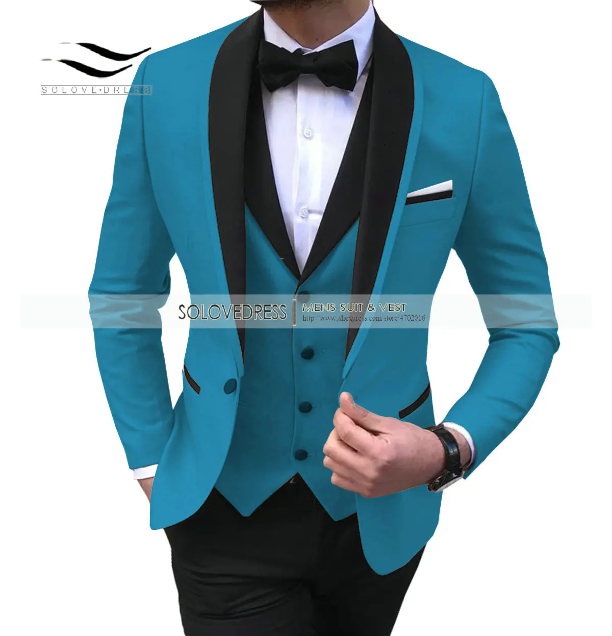 Mens 3 Pieces Party Slim Fit Suits Classic Design Shawl Lapel Tuxedos Prom Suit Blazer& Pants& Vest for Wedding