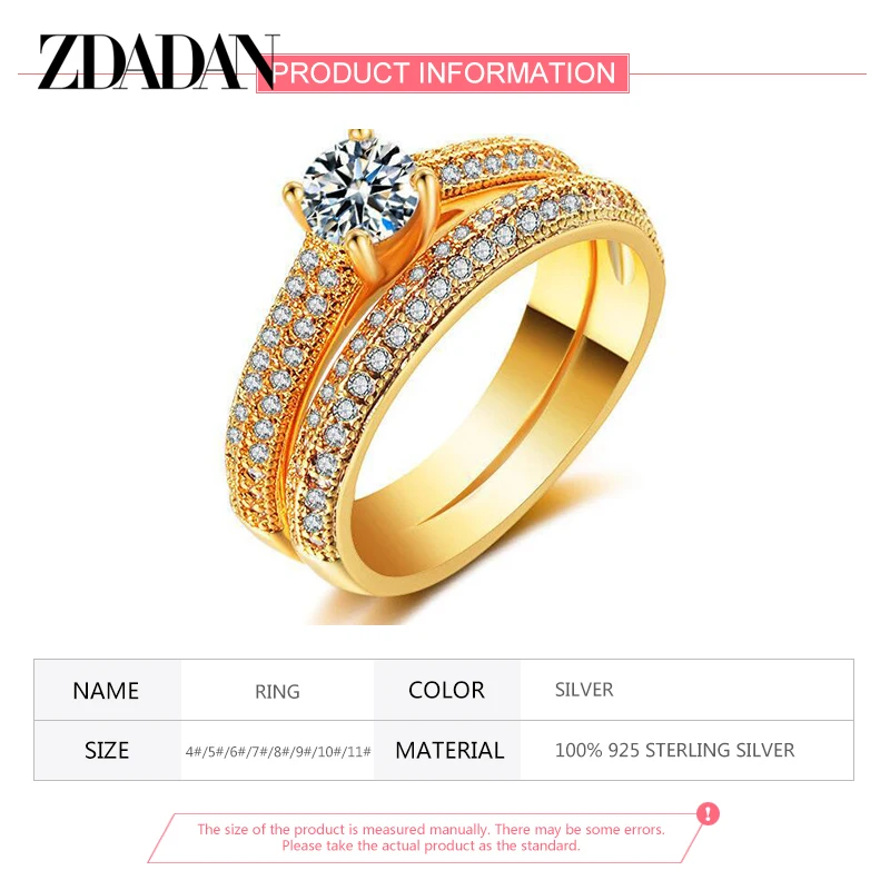 ZDADAN 925 Sterling Silver Double Zircon Rings For Women Fashion Wedding Engagement Jewelry Gift silver ring wedding rings silver rings