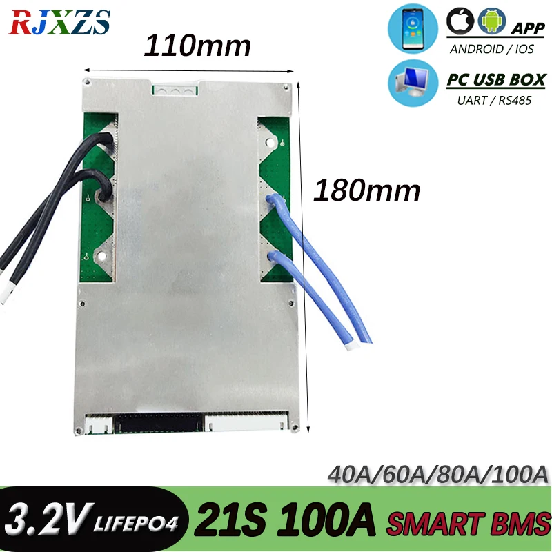 Смарт BMS 21S 40A/60A/80A/100A actifolw LiFePO4 PCM с Bluetooth APP UART программное обеспечение (ПК)