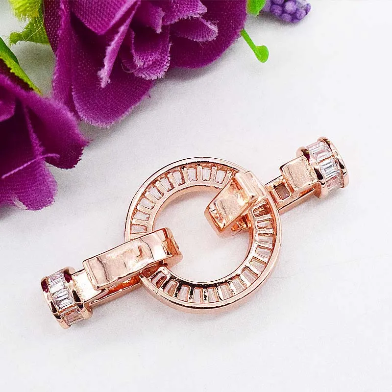 43X20mm Women's High Quality  zircon micro-set round buckle, crystal pearl bracelet end button, necklace bracelet buckle