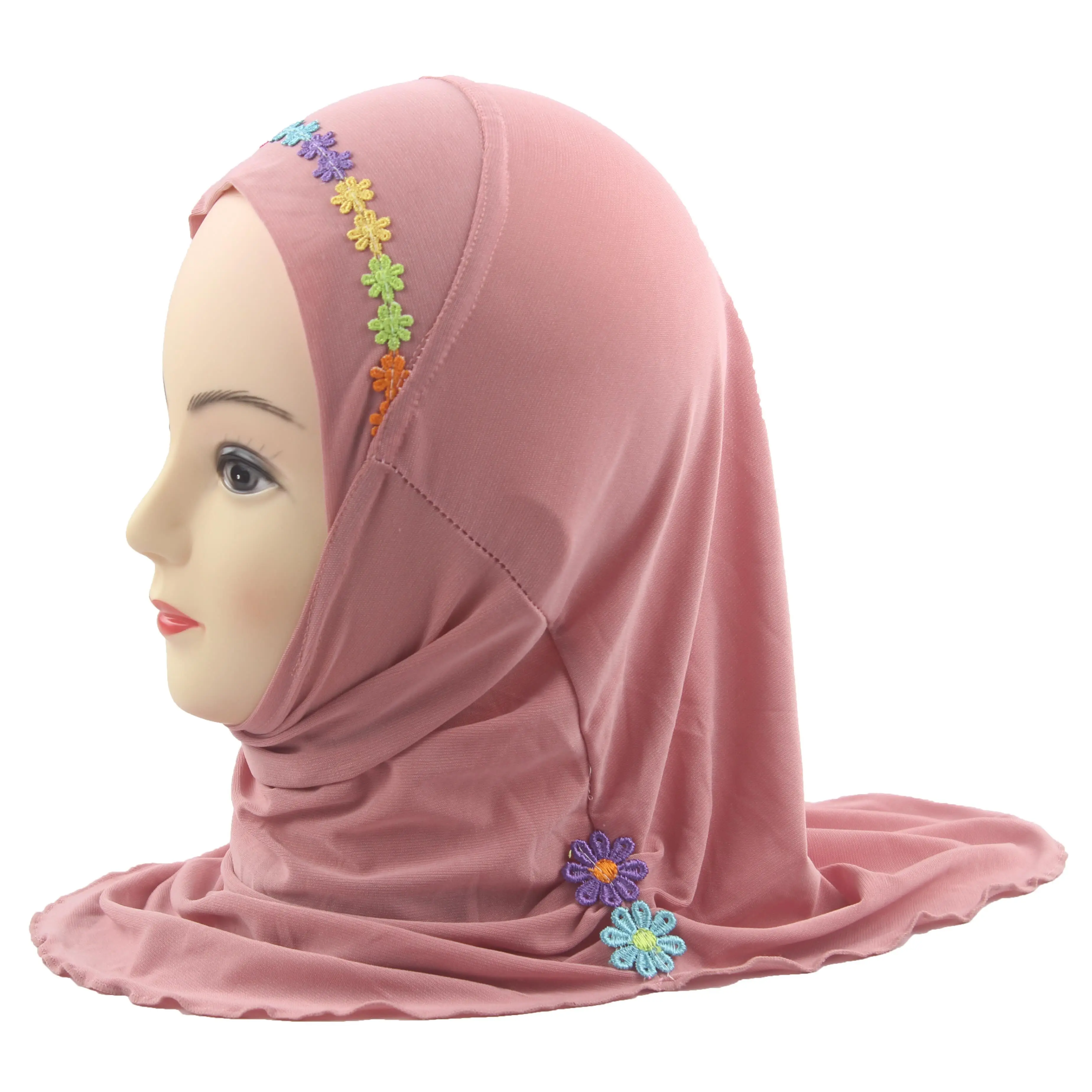 Muslim Hijab Headscarf Islamic Arab Scarf Shawls with Beautiful Flowers for Girls Kids age 2-6 - Цвет: Dark Pink