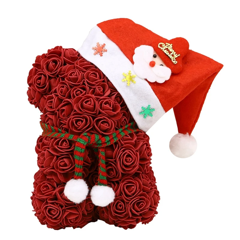 25cm Christmas PE Bear of Roses Bear Rose Flower Artificial New Year Gifts for Women Valentines Gift - Цвет: Winered