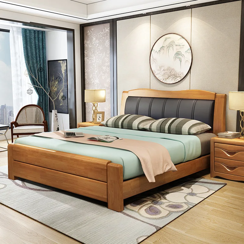 

Wood Bed 1.8 M Double Bed Master Bedroom Modern Chinese Style 1.5m Economical Rubber Wood Bed Manufacturers Direct Selling