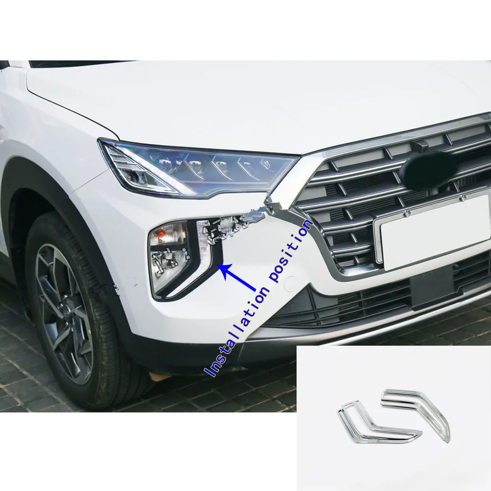 

Car Body Front Fog Light Lamp Detector Frame Stick Styling ABS Chrome Trim Parts 2pcs For Hyundai Tucson 2019 2020
