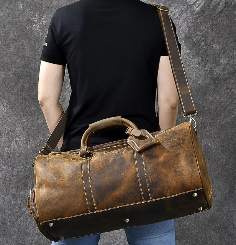 Большая вместительная мужская дорожная сумка из натуральной кожи, винтажная мужская дорожная сумка Crazy Horse из коровьей кожи, сумка для багажа на выходные
