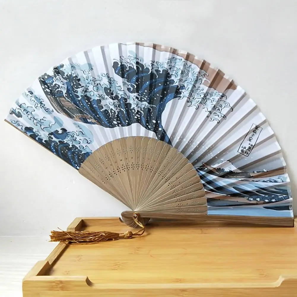 Настоящая шелковая рамка вентилятора для рук Fuji Kanagawa волны Японский складной веер карманный Вентилятор Свадебные аксессуары украшения Подарочные принадлежности для мероприятий