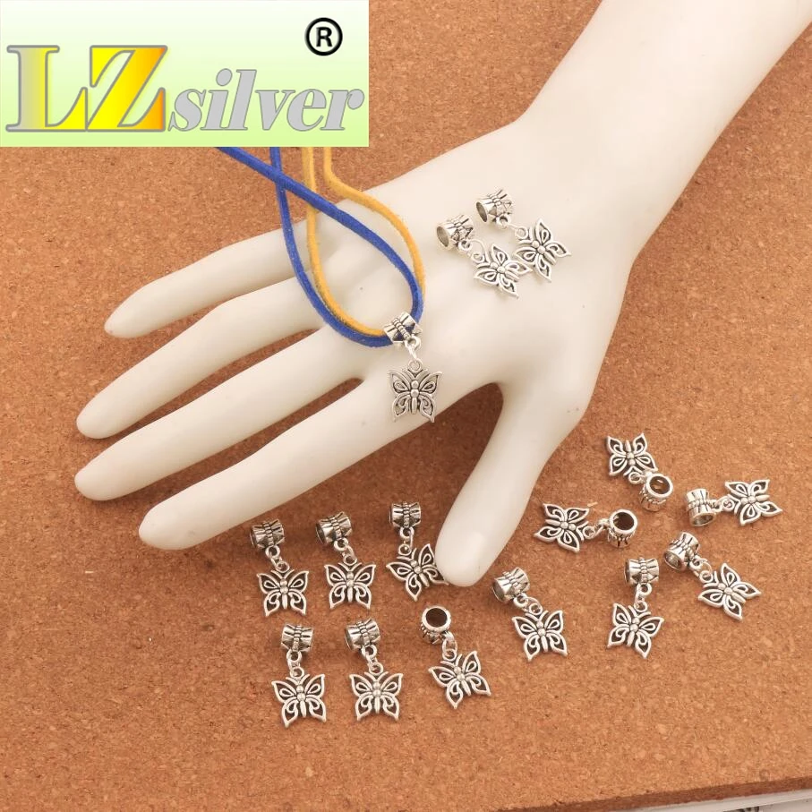 Filigree Butterfly Charm Beads 12.8x26mm 100PCS Zinc Alloy Fit European Bracelets Jewelry DIY B1111