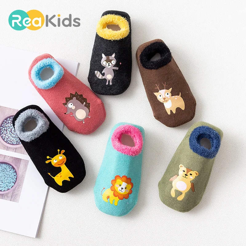 REAKIDS, новые зимние носки для малышей Мягкие осенние носки для новорожденных девочек, нескользящие носки-тапочки для маленьких мальчиков