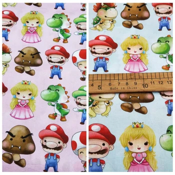

ZENGIA 50*148cm Cartoon Super Mario 100% Cotton Fabric For Patchwork Sewing Diy Tablecloth/Bag/ Sofa Cover/Curtain